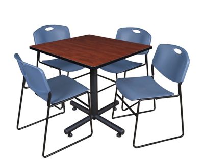 Regency Kobe 36 in. Square Breakroom Table, X-Base & 4 Blue Zeng Stack Chairs -  TKB3636CH44BE