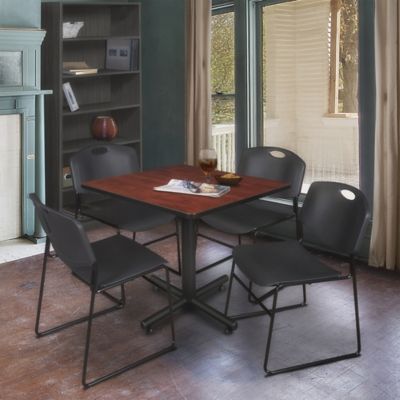 Image showing  Kobe Square X-Base Breakroom Table with 4 Zeng Stack Chairs, 36 in., Black