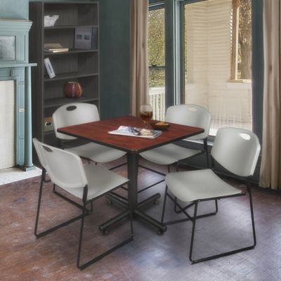 Image showing  Kobe Square X-Base Breakroom Table with 4 Zeng Stack Chairs, 36 in., Gray