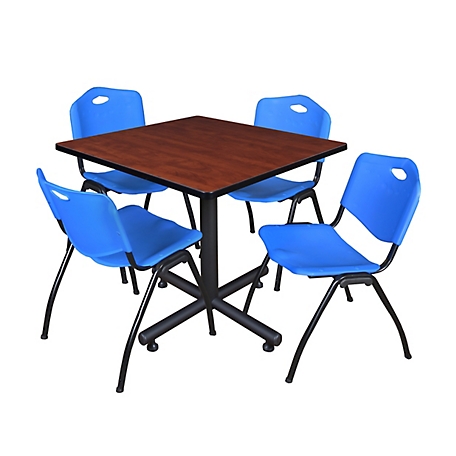Regency Kobe 36 in. Square Breakroom Table, X-Base & 4 Blue M Stack Chairs