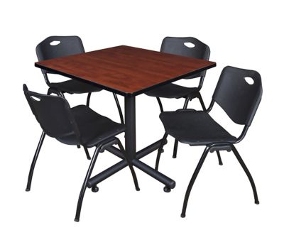 Regency Kobe Square X-Base Breakroom Table with 4 M Stack Chairs, 36 in., Black