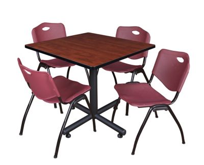Regency Kobe 36 in. Square Breakroom Table, X-Base & 4 Burgundy M Stack Chairs -  TKB3636CH47BY