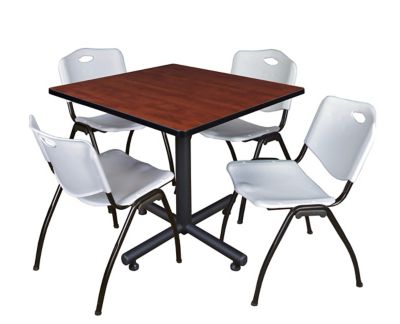 Regency Kobe Square X-Base Breakroom Table with 4 M Stack Chairs, 36 in., Gray