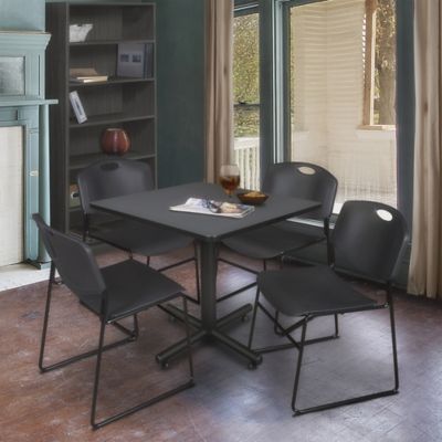 Image showing  Kobe Square X-Base Breakroom Table with 4 Zeng Stack Chairs, 36 in., Black