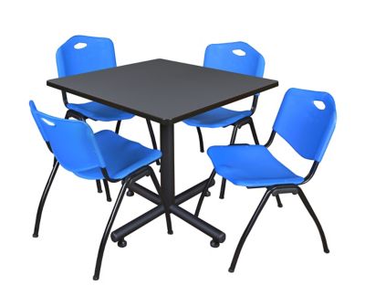 Regency Kobe Square X-Base Breakroom Table with 4 M Stack Chairs, 36 in., Blue