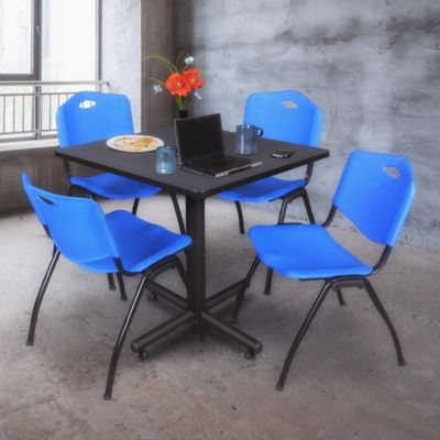 Image showing  Kobe Square X-Base Breakroom Table with 4 M Stack Chairs, 36 in., Blue