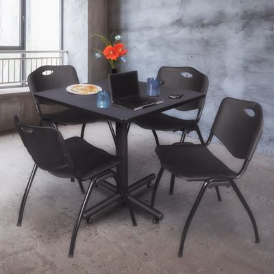 Image showing 1 th Regency Kobe Square X-Base Breakroom Table with 4 M Stack Chairs, 36 in., Black