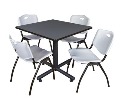 Regency Kobe 36 in. Square Breakroom Table, X-Base & 4 Grey M Stack Chairs