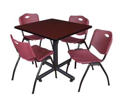 Regency Kobe 36 in. Square Breakroom Table, X-Base & 4 Burgundy M Stack Chairs