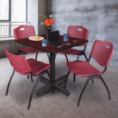 Image showing  Kobe Square X-Base Breakroom Table with 4 M Stack Chairs, 36 in., Burgundy