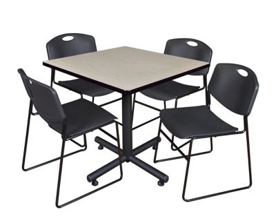 Regency Kobe 36 in. Square Breakroom Table, X-Base & 4 Black Zeng Stack Chairs