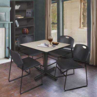 Image showing  Kobe Square X-Base Breakroom Table with 4 Zeng Stack Chairs, 36 in., Black