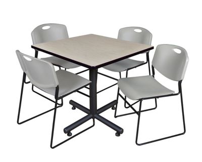 Regency Kobe Square X-Base Breakroom Table with 4 Zeng Stack Chairs, 36 in., Gray