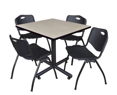 Regency Kobe 36 in. Square Breakroom Table, X-Base & 4 Black M Stack Chairs