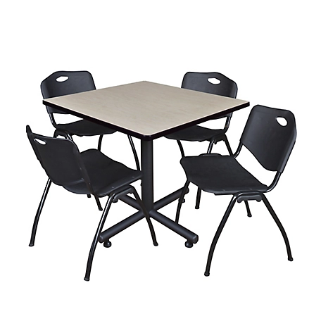 Regency Kobe 36 in. Square Breakroom Table, X-Base & 4 Black M Stack Chairs