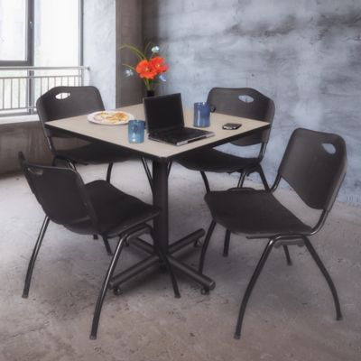Image showing  Kobe Square X-Base Breakroom Table with 4 M Stack Chairs, 36 in., Black