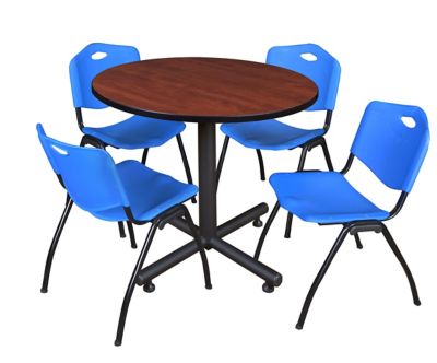 Regency Kobe Round X-Base Breakroom Table with 4 M Stack Chairs, 36 in., Blue
