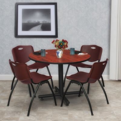 Image showing  Kobe Round X-Base Breakroom Table with 4 M Stack Chairs, 36 in., Burgundy