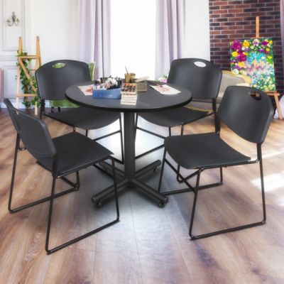 Image showing  Kobe Round X-Base Breakroom Table with 4 Zeng Stack Chairs, 36 in., Black