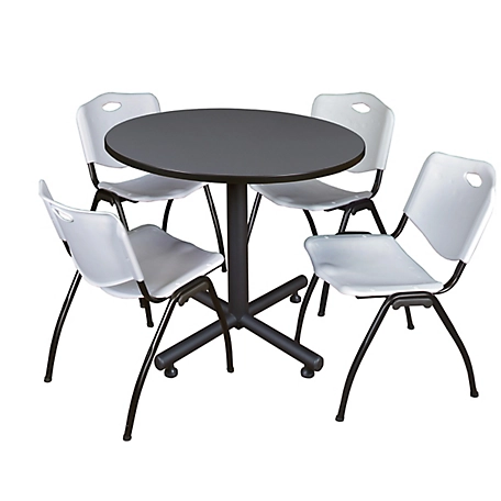 Regency Kobe 36 in. Round Breakroom Table, X-Base & 4 Grey M Stack Chairs
