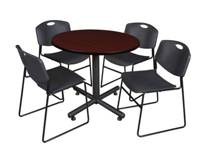 Regency Kobe 36 in. Round Breakroom Table, X-Base & 4 Black Zeng Stack Chairs -  TKB36RNDMH44BK