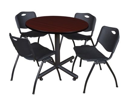Regency Kobe Round X-Base Breakroom Table with 4 M Stack Chairs, 36 in., Black
