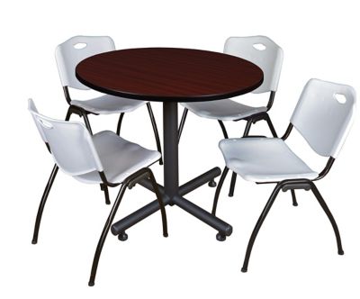 Regency Kobe 36 in. Round Breakroom Table, X-Base & 4 Grey M Stack Chairs -  TKB36RNDMH47GY