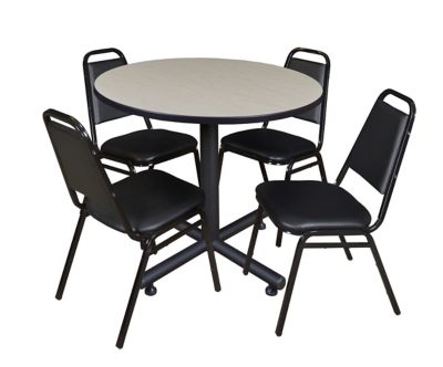 Regency Kobe 36 in. Round Breakroom Table, X-Base & 4 Restaurant Stack Chairs