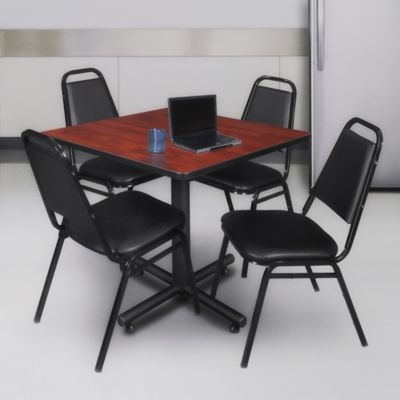 Image showing 4 th Regency Kobe 42 in. Square Breakroom Table, X-Base & 4 Restaurant Stack Chairs Black