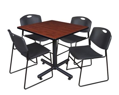 Regency Kobe Square X-Base Breakroom Table with 4 Zeng Stack Chairs, 42 in., Black