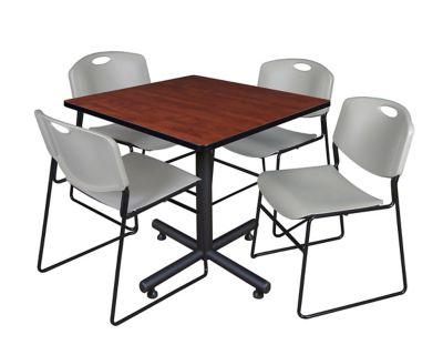 Regency Kobe 42 in. Square Breakroom Table, X-Base & 4 Zeng Stack Chairs Grey