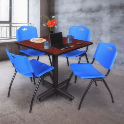 Image showing  Kobe 42 in. Square Breakroom Table, X-Base & 4 M Stack Chairs Blue