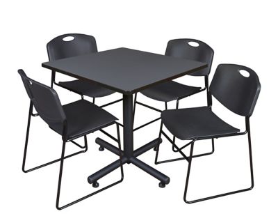 Regency Kobe 42 in. Square Breakroom Table, X-Base & 4 Black Zeng Stack Chairs