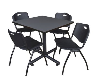 Regency Kobe 42 in. Square Breakroom Table, X-Base & 4 Black M Stack Chairs