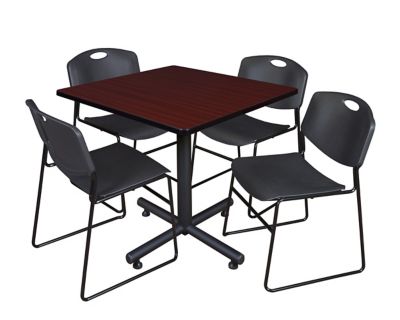 Regency Kobe 42 in. Square Breakroom Table, X-Base & 4 Black Zeng Stack Chairs -  TKB4242MH44BK