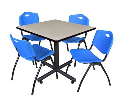 Image showing  Kobe 42 in. Square Breakroom Table, X-Base & 4 M Stack Chairs Blue