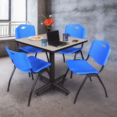 Image showing  Kobe 42 in. Square Breakroom Table, X-Base & 4 M Stack Chairs Blue