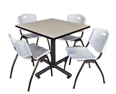 Regency Kobe 42 in. Square Breakroom Table, X-Base & 4 M Stack Chairs, Grey