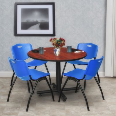 Image showing  Kobe Round X-Base Breakroom Table with 4 M Stack Chairs, 42 in., Blue