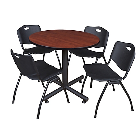 Regency Kobe 42 in. Round Breakroom Table, X-Base & 4 Black M Stack Chairs