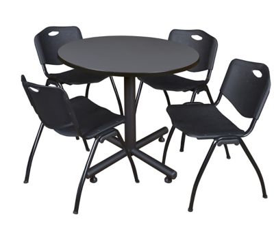 Regency Kobe 42 in. Round Breakroom Table, X-Base & 4 Black M Stack Chairs