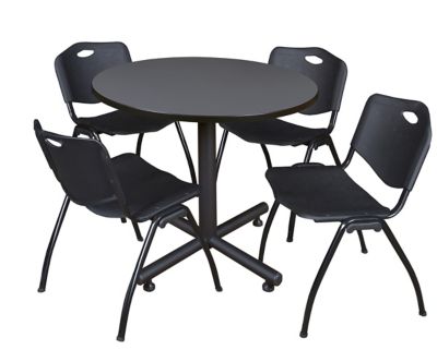 Regency Kobe Round X-Base Breakroom Table with 4 M Stack Chairs, 42 in., Black