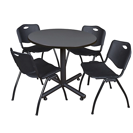 Regency Kobe 42 in. Round Breakroom Table, X-Base & 4 Black M Stack Chairs