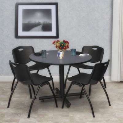 Image showing  Kobe Round X-Base Breakroom Table with 4 M Stack Chairs, 42 in., Black