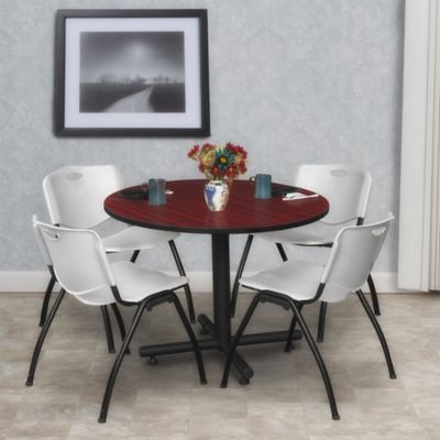 Image showing  Kobe Round X-Base Breakroom Table with 4 M Stack Chairs, 42 in., Gray