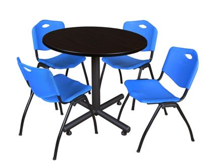 Regency Kobe 42 in. Round Breakroom Table, X-Base & 4 Blue M Stack Chairs