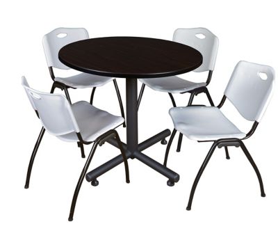 Regency Kobe Round X-Base Breakroom Table with 4 M Stack Chairs, 42 in., Gray