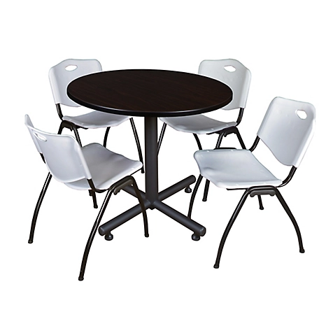 Regency Kobe 42 in. Round Breakroom Table, X-Base & 4 Grey M Stack Chairs