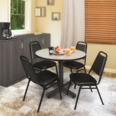 Image showing  Kobe Round X-Base Breakroom Table with 4 Restaurant Stack Chairs, 42 in.