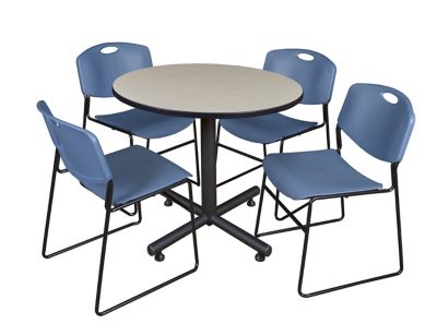 Regency Kobe Round X-Base Breakroom Table with 4 Zeng Stack Chairs, 42 in., Blue